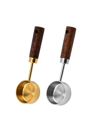 Xiyyadms 10ml Paslanmaz Çelik Kahve Ölçü Kaşığı - Ahşap Saplı, Ergonomik Tutuş, Hassas Ölçüm, Rust-özürsüz, Modern Mutfak Aleti Altın