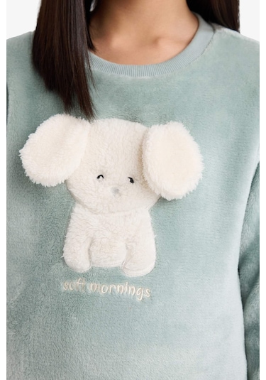 Defacto Kız Çocuk Pijama Takımı Polar Uzun Kollu Üst Uzun Alt D1087a825wngn1123 Yeşil