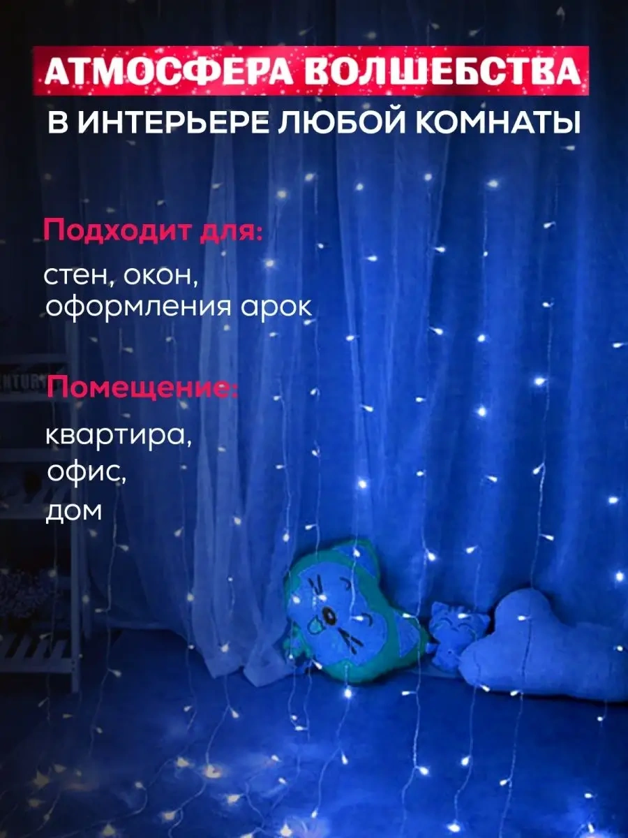 Ketrarum 3x2 Mavi Yılbaşı Işık Perdesi Pencere İçin 16841963 Mavi