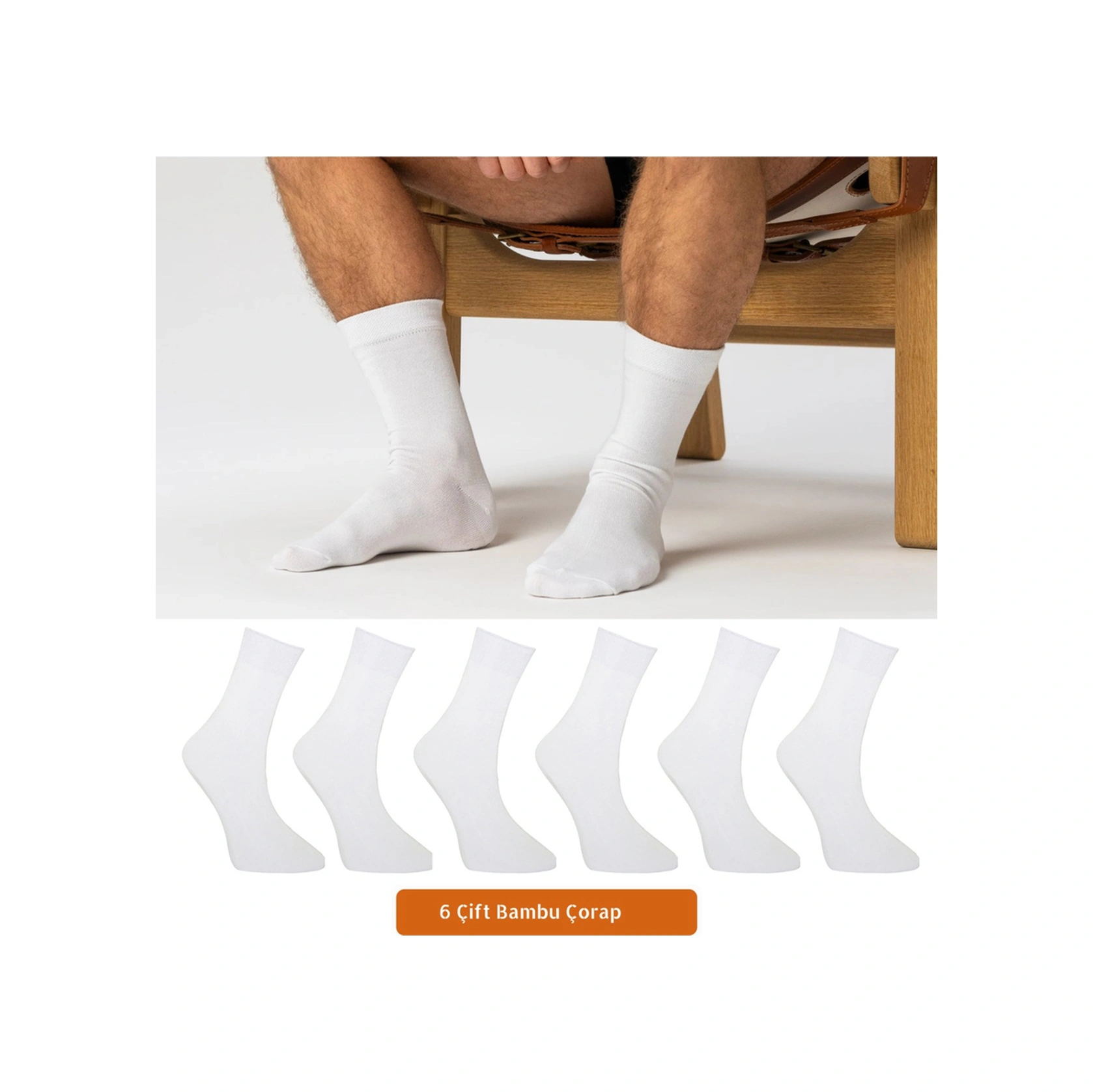Erkek Beyaz Bambu Çorap 6'lı Premium Kutu Beyaz