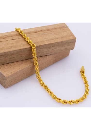 22 Ayar Altın 3mm Halat Kordon Bileklik Sarı Altın