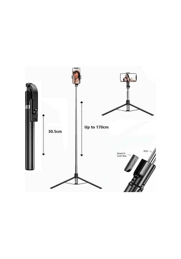 3in1 Bluetooth Kumandalı Ayaklı Selfie Çubuğu Tripod 170 Cm
