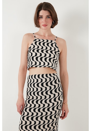 Lela Slim Fit Ip Askılı Yırtmaçlı Bayan Takım 5865278 Siyah-Beyaz