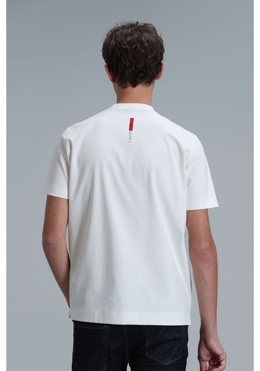 Lufian Erkek Carlos Modern Grafik T-shirt 111020211 Kırık Beyaz Ekru