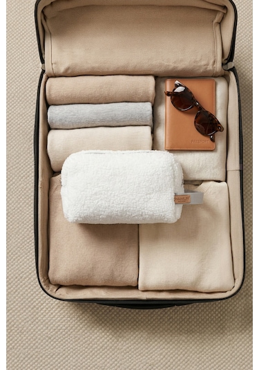 Fluffy Çift Fermuarlı Organizer Çanta Xl Gri