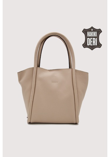 Hakiki Deri Kadın Organizerlı El Çantası Vizon Smr9206 Vizon
