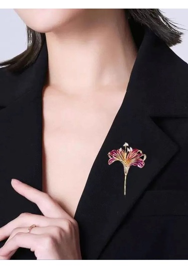 Fashion Jewelry Zambak Çiçekli Broş 359740059 Altın Rengi