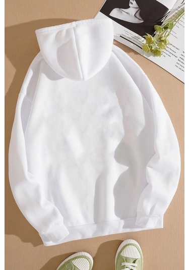 Rose Baskılı Sweatshirt Beyaz