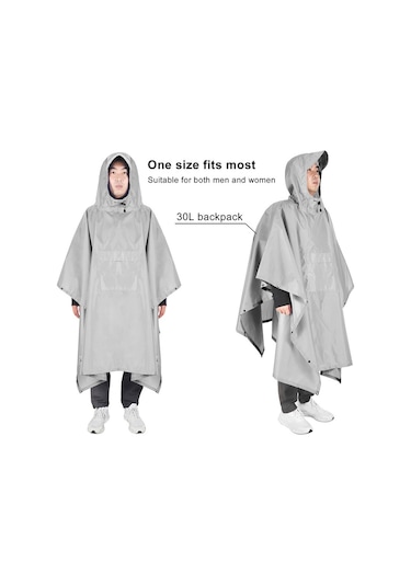 Tomshoo Kapşonlu Yağmur Panço Cep Hafif Su Geçirmez Gri