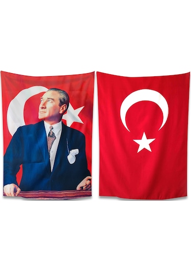 Renkli Atatürk Bayrağı ve Türk Bayrağı 70x105 CM
