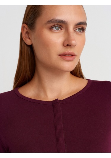 Dilvin 31442 Uzun Kollu Çıtçıt Düğmeli Top-bordo Bordo