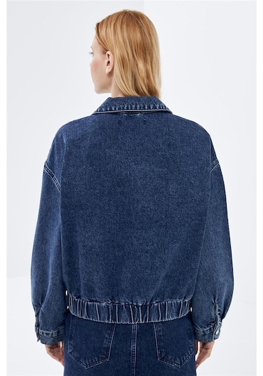 Koyu Mavi Cep Detaylı Denim Bomber Ceket-koyu Mavi Koyu Mavi