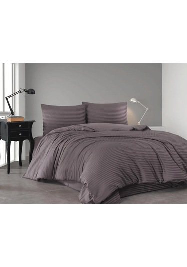 Gül Kurusu Çizgili Saten Çift Kişilik Nevresim Takım GÜL KURUSU