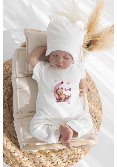 Lilabio %100 Organik Isme Özel Isimli Yazlık 10lu Hastane Çıkışı Ayıcık Ekru