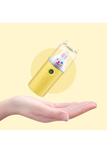 Aubyhe El Tipi Usb Şarjlı Nano Buharcı - 30ml Su Tankı İle Nemlendirici Yüz Buhar Makinesi, Ultra İnce Buhar, 6 Dakika Otomatik Kapatma, Sevimli Tavşan Desenli Sarı