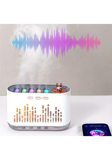 Techbloom Babıqt Nordic White Müzik Senkronizasyonlu Nemlendirici 7 Renk Led Işık Difüzör Otomatik Kapanma Usb İle Çalışan Ahşap