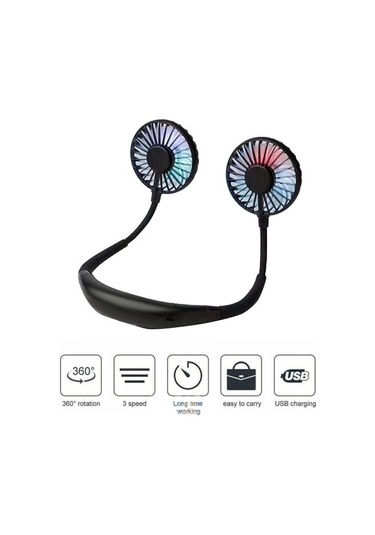 Çift Soğutmalı Taşınabilir Usb Şarjlı Boyun Fanı 0893 Siyah