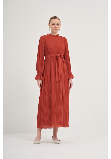 FTZ Women Ftz Plise Şifon Elbise Kiremit 31019 Kiremit