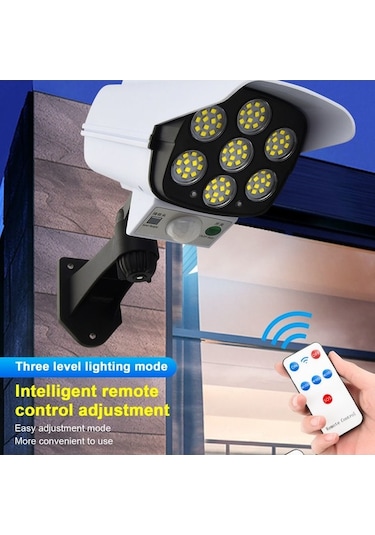 Moly 77led Güneş Enerjili Hareket Algılayıcı Kamera Lambası, Ip65 Su Geçirmez, 3 Çalışma Modu, 2400mah Pil, Kumanda, Beyaz, Dış Mekan İçin Beyaz