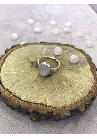 Pembe Kuvars Taşlı Gümüş Yüzük 925 Ayar Doğal Taş - 271961492