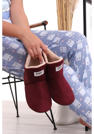 U001 Erkek Kadın Çocuk Ev Pandufu Botu Ev Ayakkabısı Mürdüm