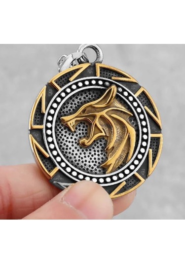 Çift Taraflı Kullanım Witcher Hunt Kurt Kolye Altın - Gümüş