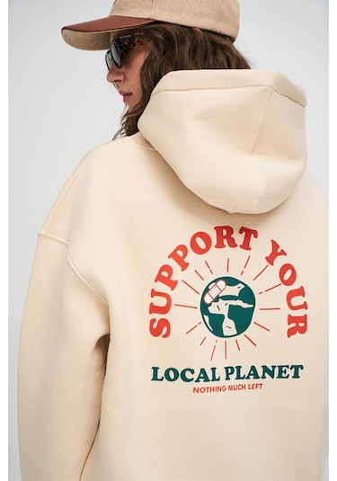 Hırsch Unisex Support Your Planet Sweatshirt Taş Gri