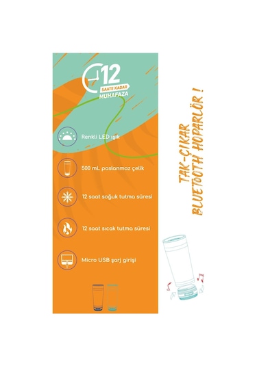 Vaeske 500 Ml Çelik Termos Bluetooth Hoparlör Yeşil Altın