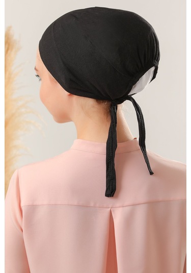 Kadın Tesettür Dikişli Set Bone Siyah 10 Adet Bağlamalı Penye Bone Siyah