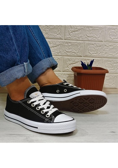 Fiyra 554 Siyah-Beyaz Kısa Unisex Sneaker Keten Spor Ayakkabı 001