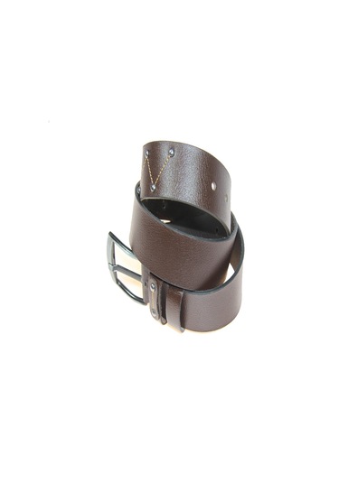 Hakiki Deri Erkek Metal Detaylı Dikişli Kot Kemeri 4,5 Cm Kahverengi