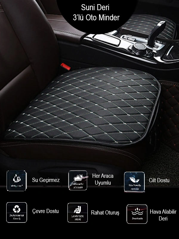 Mercedes S W220 1999-2006 Short Ön Ve Arka Takım Koltuk Minderi Siyah Deri Beyaz Dikişli