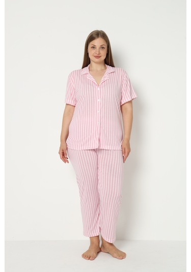 Sleeproom Yazlik Düğmeli Büyük Beden Ev Giyim Pembe
