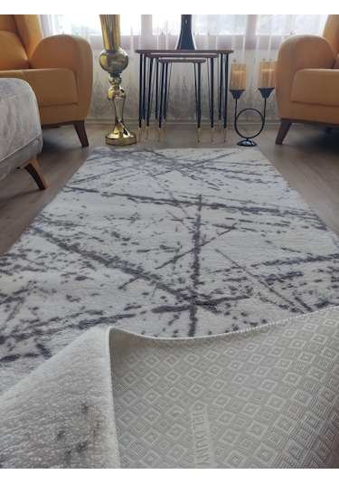 Arbese Kaymaz Taban Halı Koridor Antre Mutfak Yatak Odası Kesme Jel Yolluk Gri Beyaz Peluş 1001
