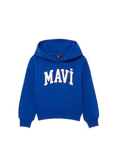 Mavi - Mavi Logo Baskılı Mavi Kapüşonlu Sweatshirt 6610110-70896 Mavi