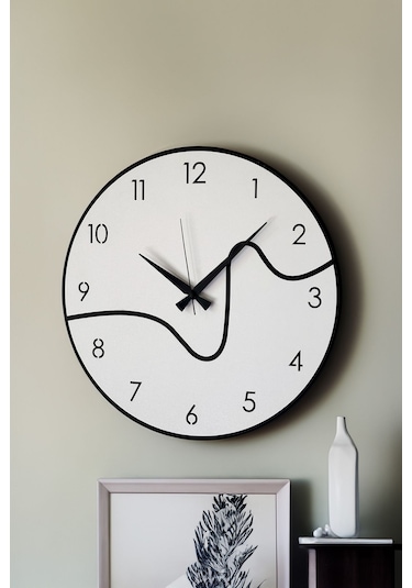 Dekoratif Yeni Modern Caph Beyaz - Siyah Ahşap Duvar Saati 48cm Siyah - Beyaz