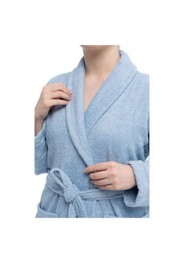 Soley Minerva Extra Yumuşak %100 Pamuk Kadın / Erkek Unisex Bornoz Mavi