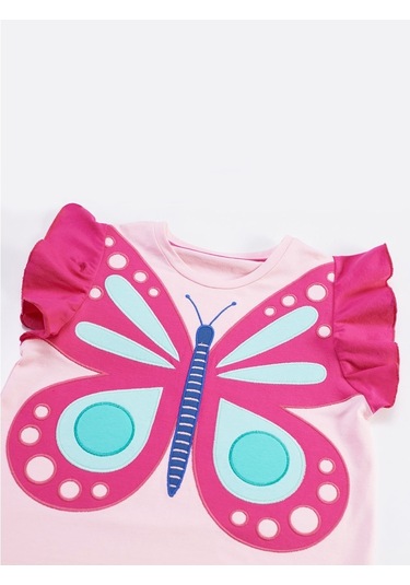 Denokids Mushi Pembe Kelebek Kız Elbise Pembe