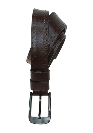 Hakiki Deri Erkek Spor Nakışlı Kot Kemeri 4,5 Cm Kahverengi