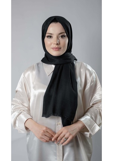Siyah İnce Çizgili Şal Viskon Bursa Dolama 202111 01 Siyah