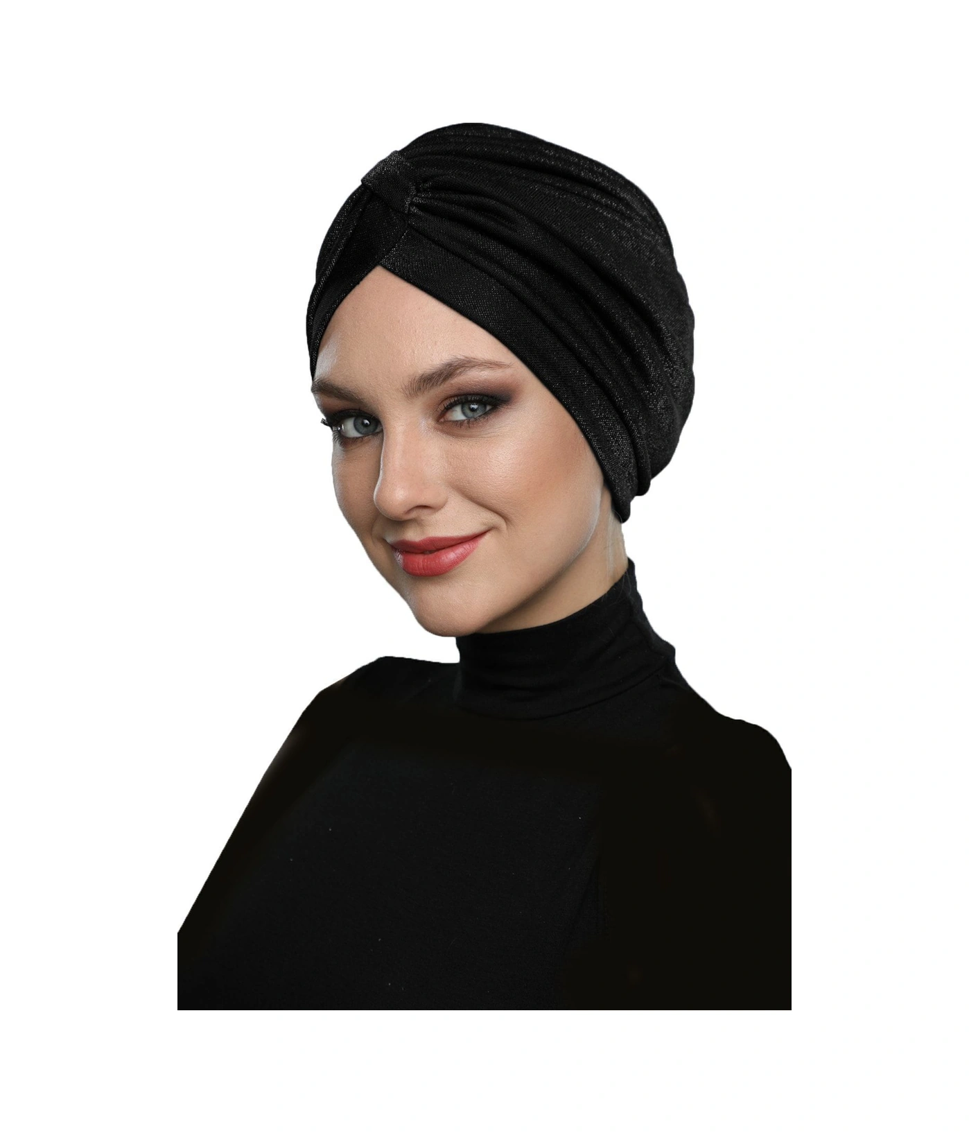 Simli Pike Çapraz Bantlı Astarlı Siyah Hazır Türban Tesettür Bone Abiye Siyah