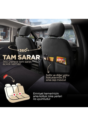Panda Toronto Serisi Süet Kumaş Oto Koltuk Kılıfı - Tam Set