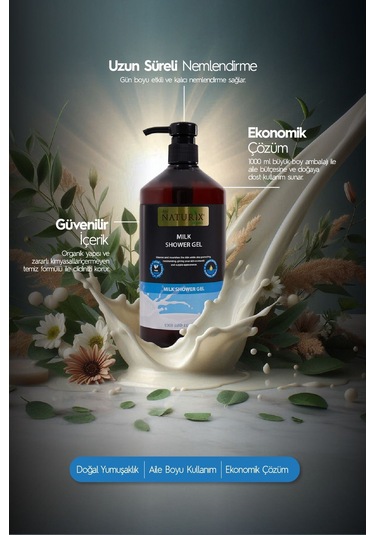 Sütlü Duş Jeli Nemlendirici Ve Cildi Yumuşatan Günlük Temizlik Jeli - 1000 Ml Süt