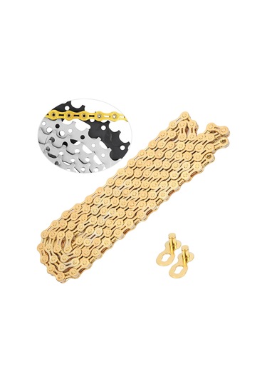 Fosenze 8 Vites Dağ Yolu Bisikleti Zinciri, 116 Baget, Altın Renk, Yarı Delikli, Titan Kaplama, Dayanıklı, Hızlı Montaj, 316g Diğer