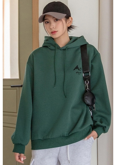 Unisex Montaın Baskılı Oversize Sweatshirt Siyah