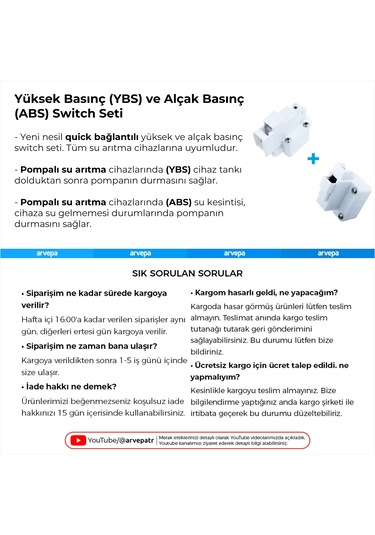 Su Arıtma Cihazı Basınç Pompası Switch Seti