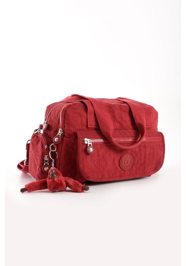 Omuz Çantası Çok Cepli Hafif Klinkır Kumaş 30 20 Cm Çapraz Askılı Postacı Çanta Kol Çantası Bordo