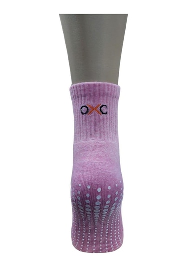 Pembe Tabanı Silikonlu Plates & Yoga Kadın Yarım Konç Çorap - Pembe