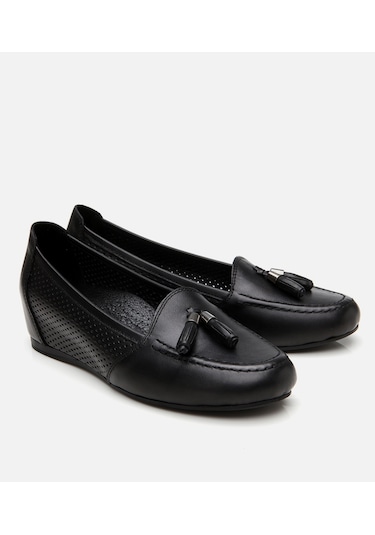 Hotiç Kadın Deri Siyah Püsküllü Dolgu Topuklu Ayakkabı 01ayh309750a100 Siyah