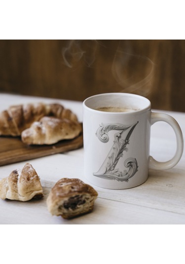 Z Harfi Bardak, Monogram 330 Ml Barok Oymalı Görünüm Beyaz